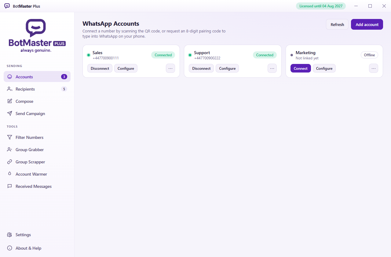 Linked WhatsApp accounts